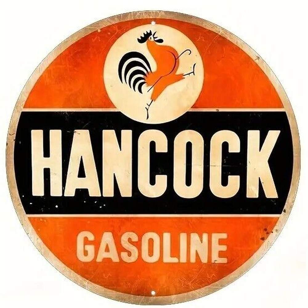 Hancock Gasoline Vintage Novelty Metal Sign 8 inch Circle Home & Garden:Home Décor:Plaques & Signs Style Your Walls